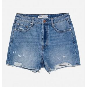 NWT Zara Button Fly Ripped Distressed Cut-Off Denim Shorts Size 2 US